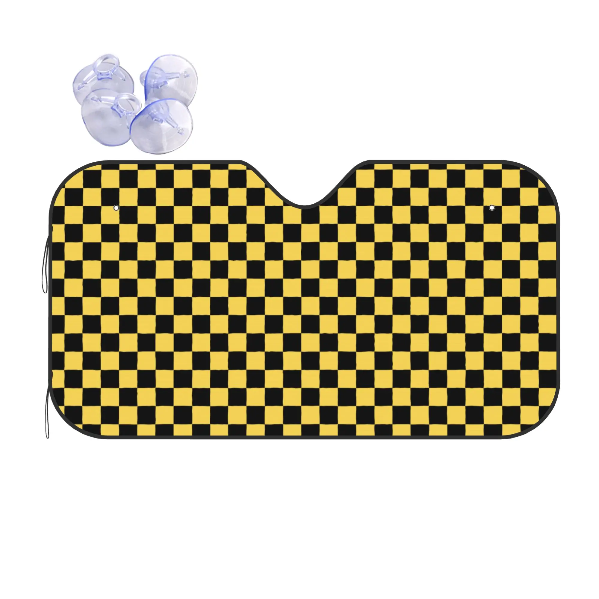 Car Front Windshield Sun Visor Black Yellow Checkered Checkerboard Plaid UV Protection Car Sun Shade Covers Car Solar Protection