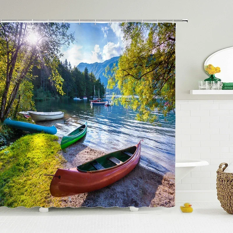 

3D занавеска для душа, натуральный лесной пейзаж, занавески для ванной комнаты с принтом, водонепроницаемый полиэстер с крючками, украшение для дома, занавеска для ванны