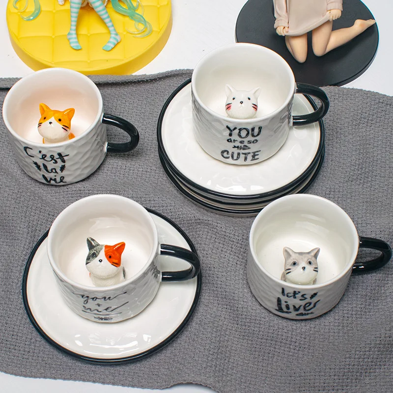Funny Mug with Cat Inside Cat Figurine Coffee Cup Nordic Mark Office Maiden\'s Heart Literary Artistic Creativity Breakfast Oats