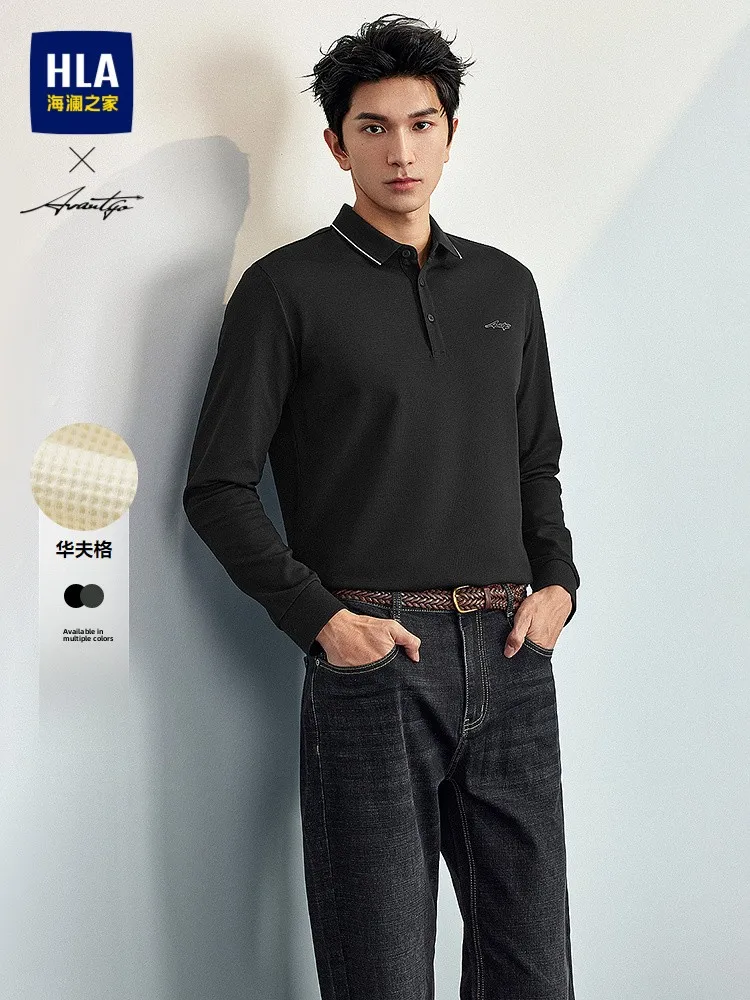 HLA Sea Home Business Leading Classic Micro Elastic Long Sleeve  Shirt Men's Print Logo High Frequency New Autumn