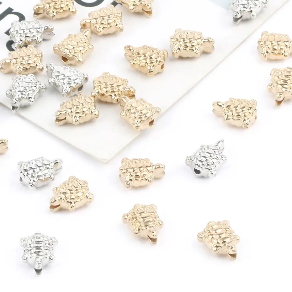 100/200pcs 9.5x8mm Tortoise Turtle Beads Gold Silver Color CCB Loose Spacer Acrylic Beads DIY Jewelry Making Findings Bracelets