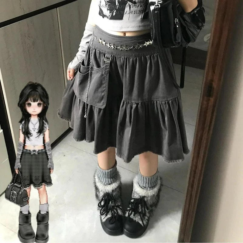 

Japanese Subcultural Y2k Gray Skirt Pleated Skirts 2025 Early Autumn New Faldas De Mujer