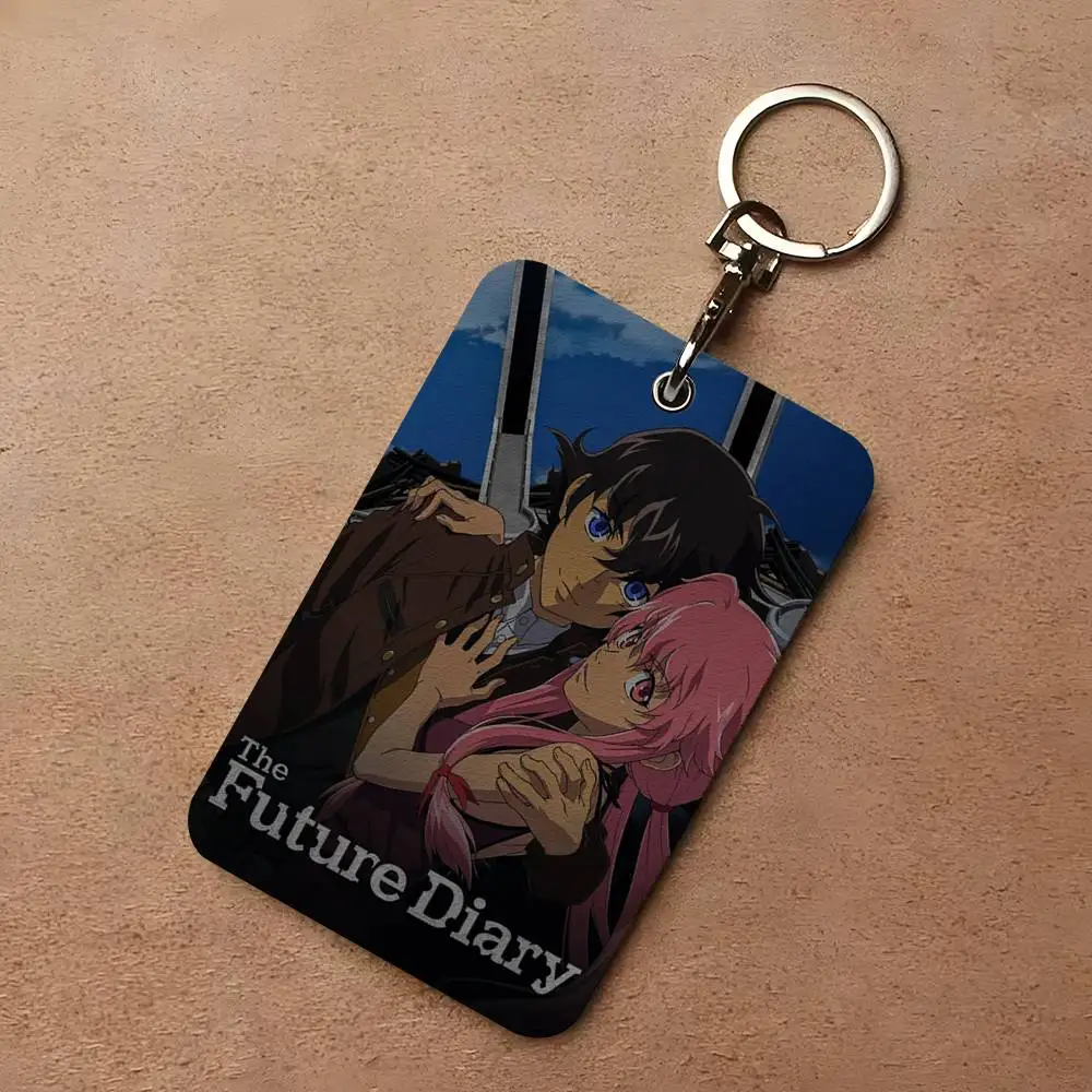 

Anime Figure Mirai Nikki The Future Diary Card Case Keychain Access Card Bag Key Tag Ring Leather Card Holder Key Ring Access