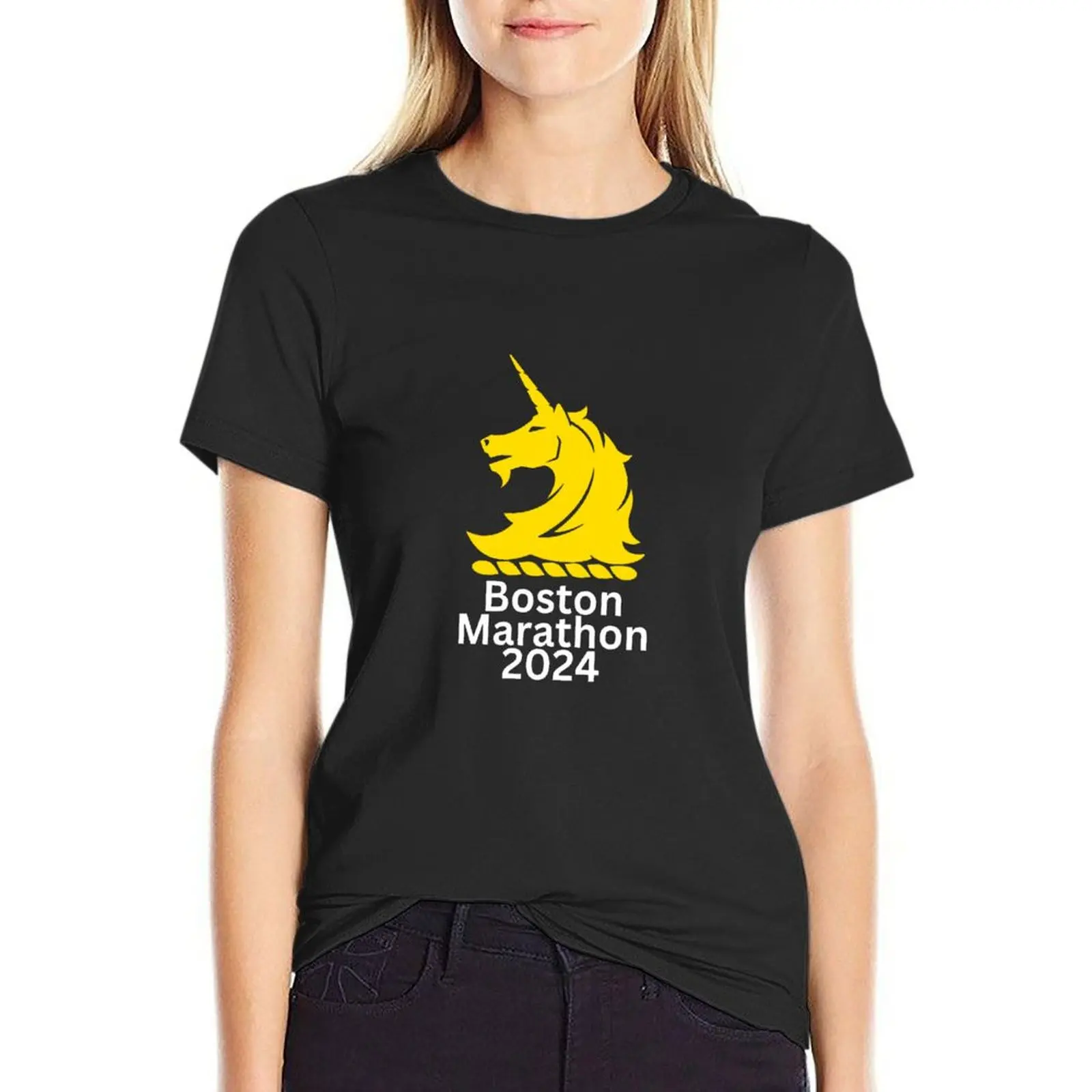 

Boston Marathon 2024 T-Shirt lady clothes Short sleeve tee plain t shirts for Women