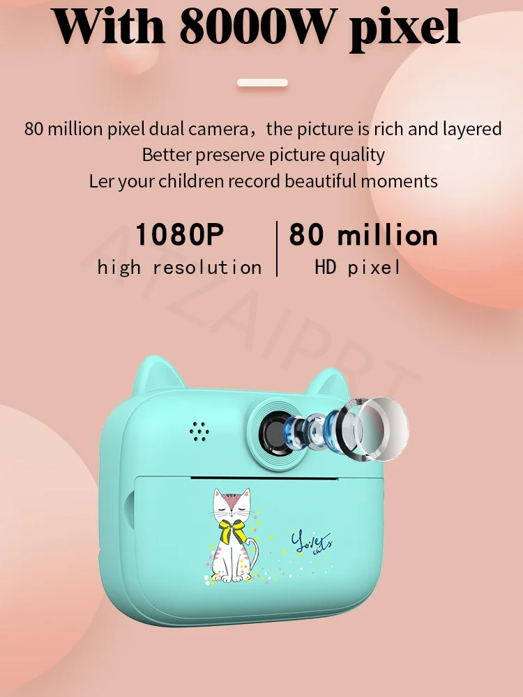 Pink and Blue Children’s Digital Print Camera For Student Children Teenagers Auto Focus/Color/Dimming Photo Vedio Sticker Camera