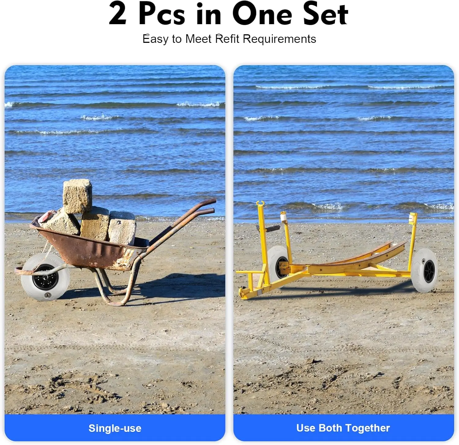 Beach Balloon Wheels 2 Pack 9 In Inflatable Replacement Sand Tire, Kayak Dolly Canoe Fishing Cart DIY Beach Wheels