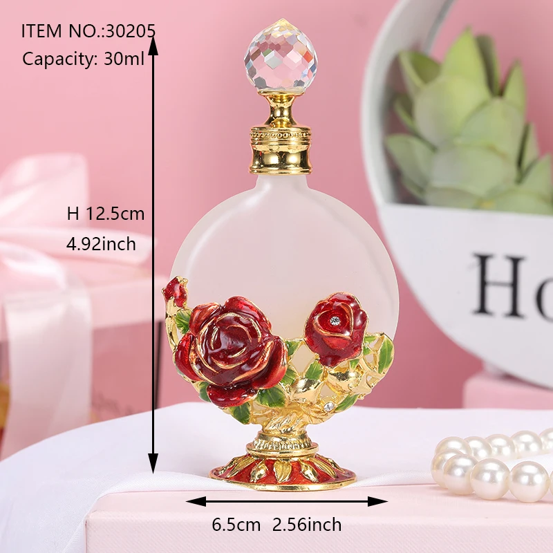 30ml Rose Flower Metal Perfume Bottle Essential Oil Refillable Frosted Attar Bottles Factory Outlet#30205