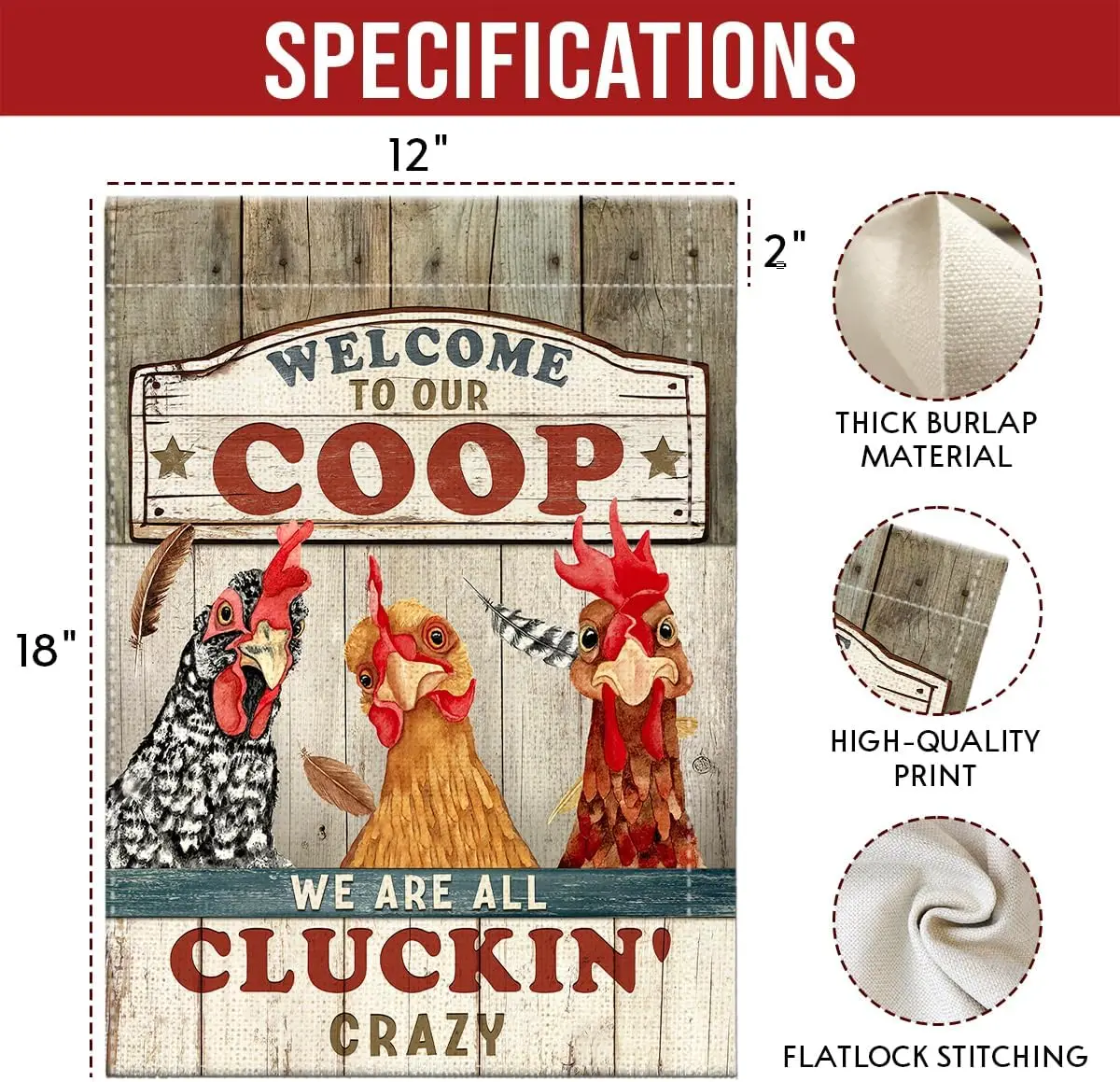 Garden Flag Christmas, Chicken Coop Yard Flag Markers, Welcome Banner for Rustic Farmhouse, Funny Chicken Gifts Sign for Wom SSL view 3