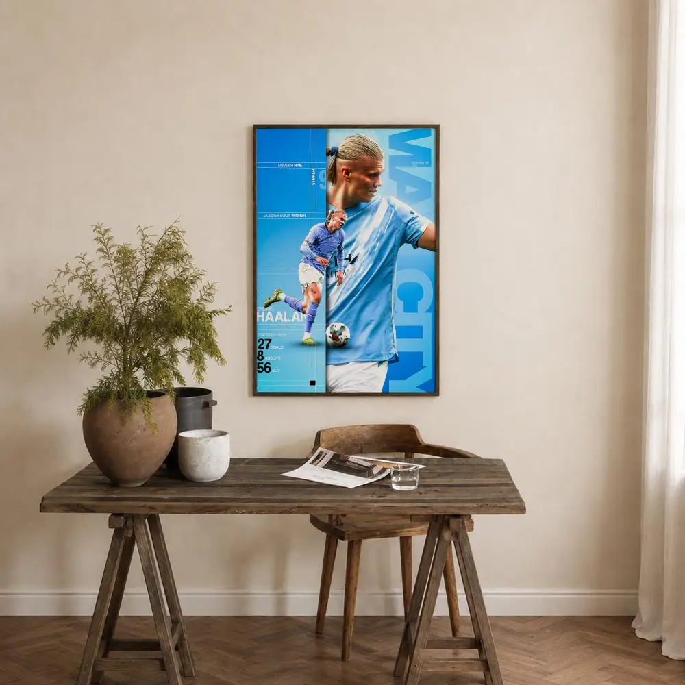 Athlete Erling Haaland Poster Self‑Adhesive Waterproof PP Poster Coffee House Bar Wall Art Sticker Room Home Decor