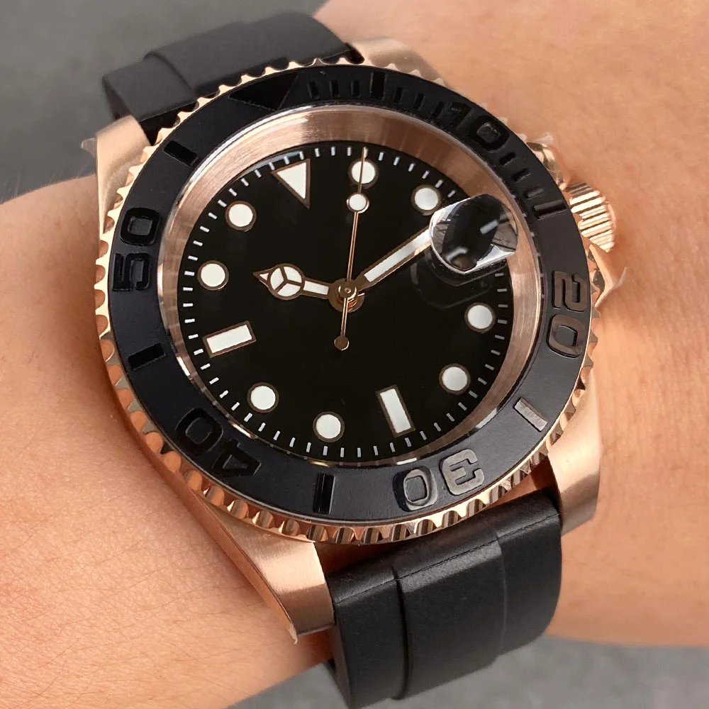 

Rose Gold Case Tandorio 40mm NH35 Men Reloj Mechanical Wristwatch 20BAR Diver Black Ceremic SUB Bezel Sapphire Glass