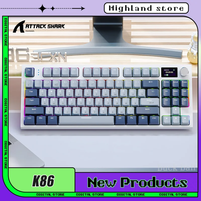 Tubarão de Ataque-Teclado Mecânico Bluetooth Sem Fio, K86, Modo 3, 2.4G, Luz RGB, Hot Swap, 75% Layout, Teclados Gaming, Presente