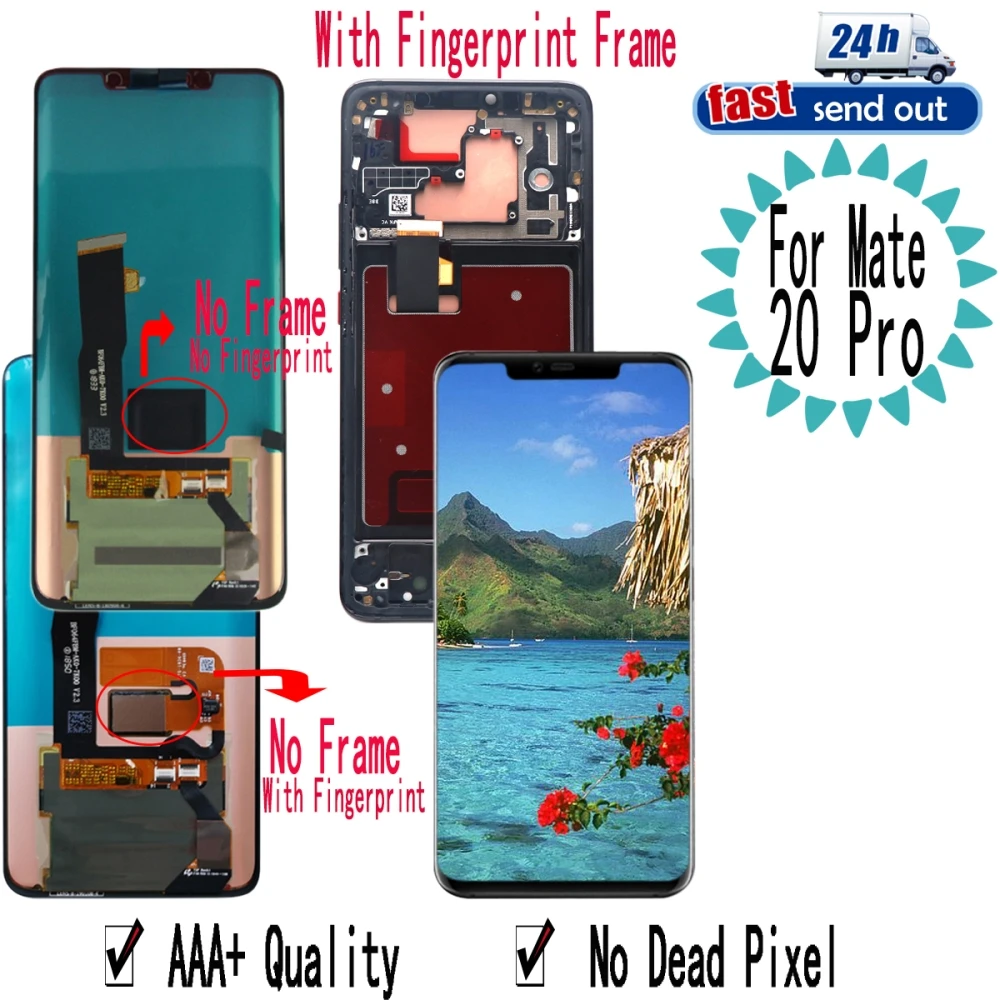 

6.39" AMOLED For Huawei Mate 20 Pro LCD Display Touch Screen Digitizer Replacement with fingerprint Frame For Mate20pro