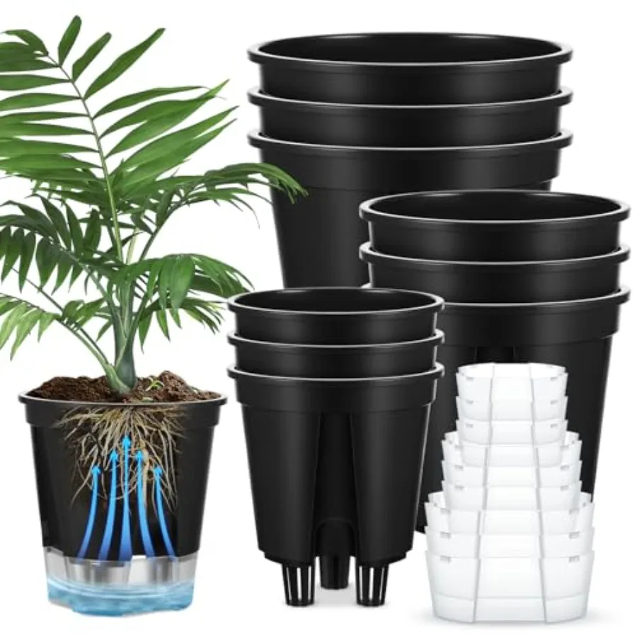 

Self Watering Pots for Indoor Plants with Deep Reservoir and High Drainage Holes for Outdoor Plants and Flowers, Bare Root Plan