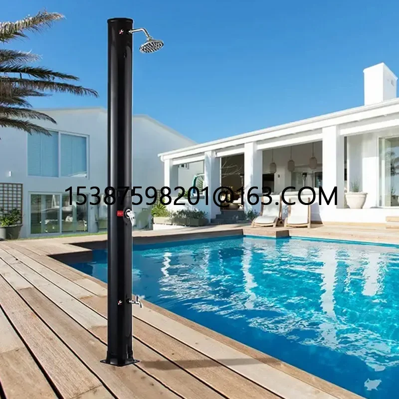 Silver black outdoor solar shower column, direct sales outdoor beach pool UV protection shower