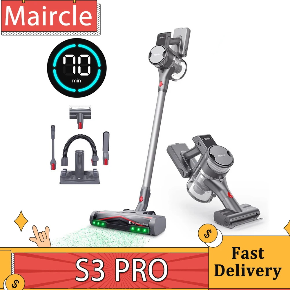 Maircle S3 Pro Cordless Vacuum Cleaner with Store and Charge 2-in-1 Dock 70min Runtime 35kPa Power Suction Green LED Headlight