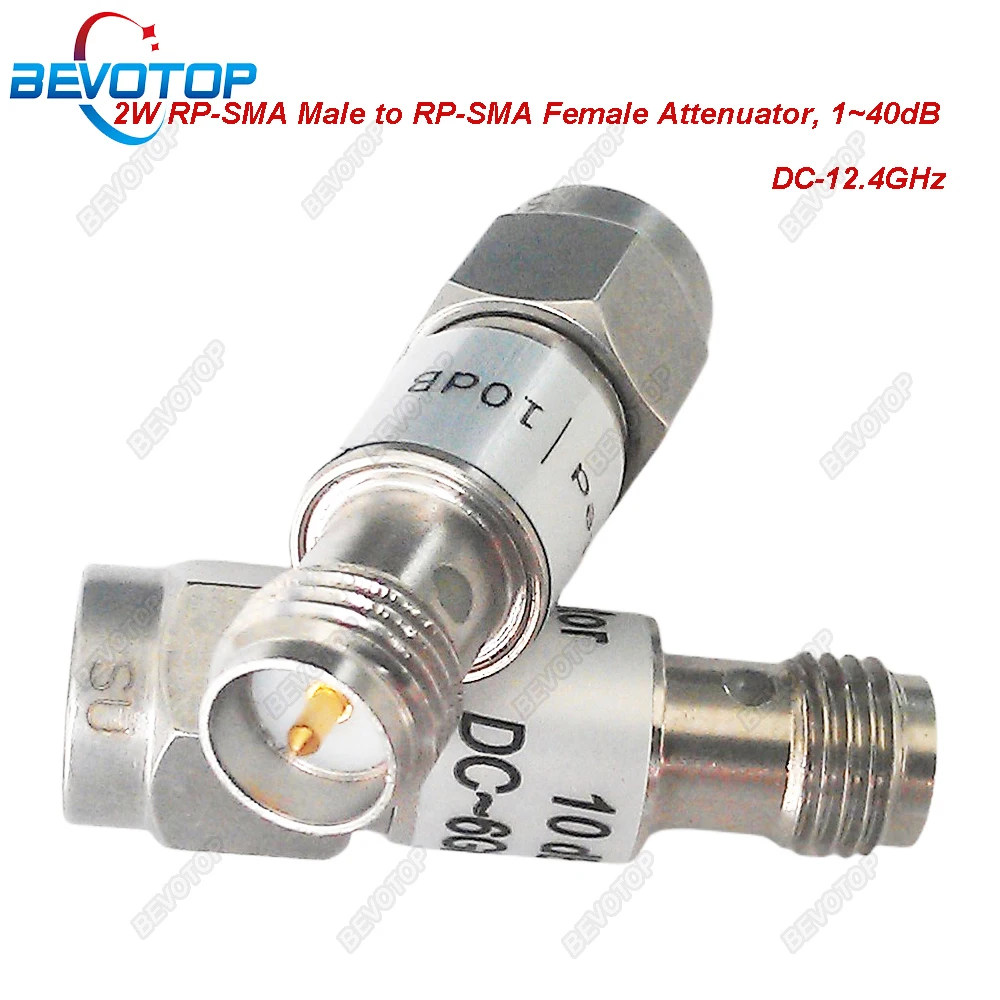 

BEVOTOP 2W DC-12.4GHz RP-SMA Male to RP-SMA Female Coaxial RF Attenuator 1~60dB SMA Fixed Connectors 50 Ohm 304 steel