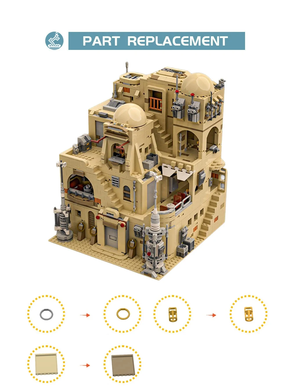 MOC Space War Modular Mos Eisley Cantina Building Block Set, Escena de película, arquitectura, modelo, juguetes, regalos para fanáticos del cine