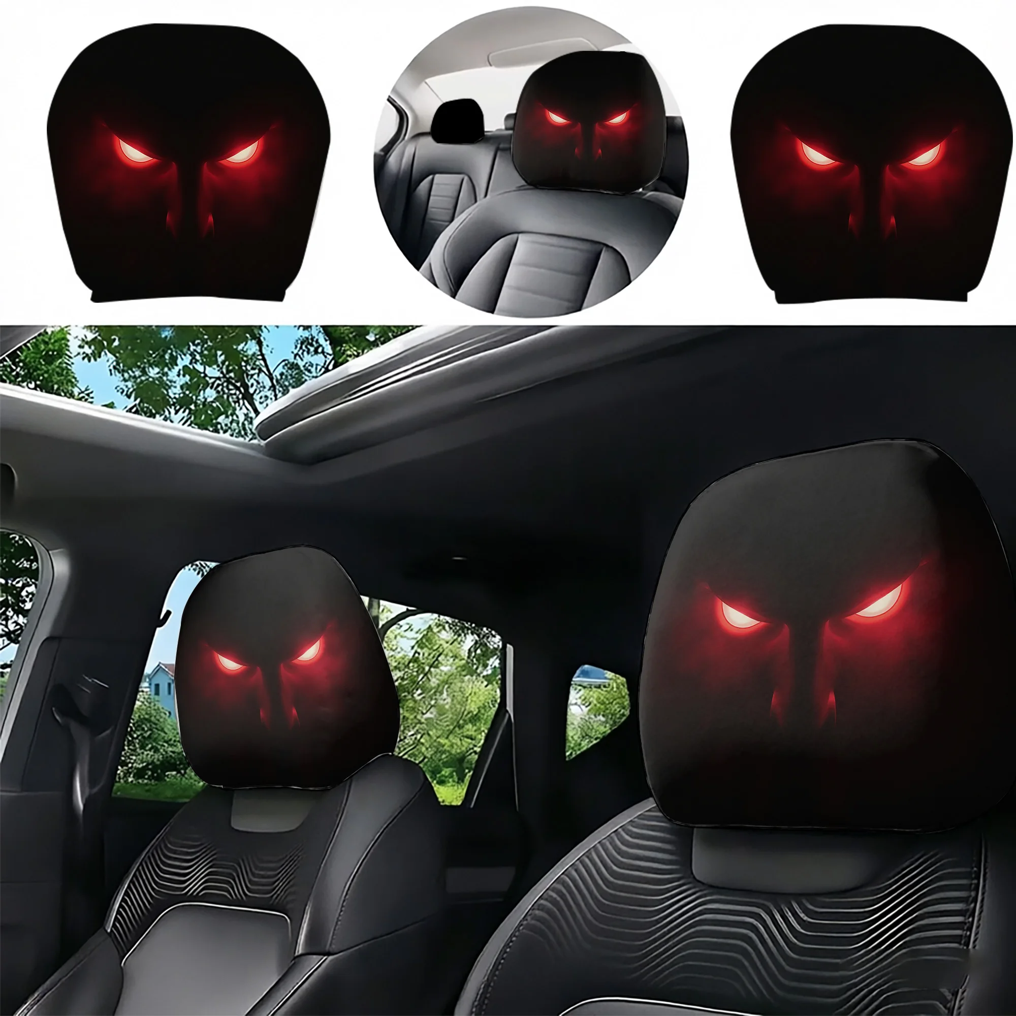 2pcs red-eye-patterned car headrest covers to add a cool, avant-garde style to your car’s interior. Filling not included. Easy t