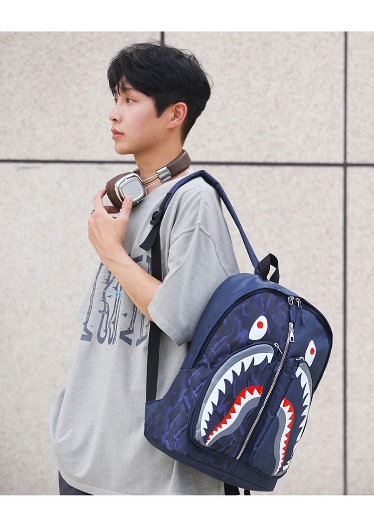 2024 Waterproof School Backpacks for Student Style Anime Shark Print Travel Bags Punk Street Trend Waterproof Shoulder Backpack