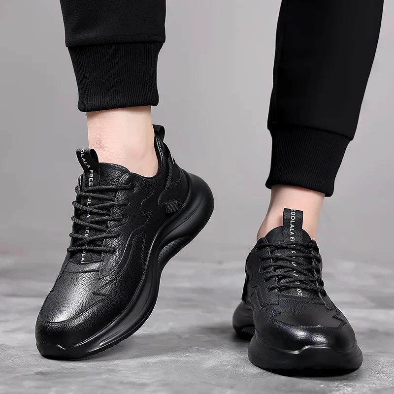 Autumn Winter New Designer Cow Leather Shoes for Men Fashion Black Lace Up Sports Casual Sneakers Male Korean Zapatos Hombre