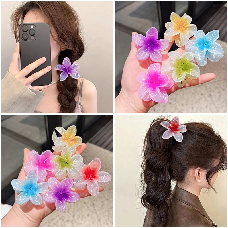 ​​​4/8CM Plumeria Flower Hairpins Fashion Flower Hair Claw Clips Hawaiian Style Hairpin Barrettes Headwear Shark Clip For Women