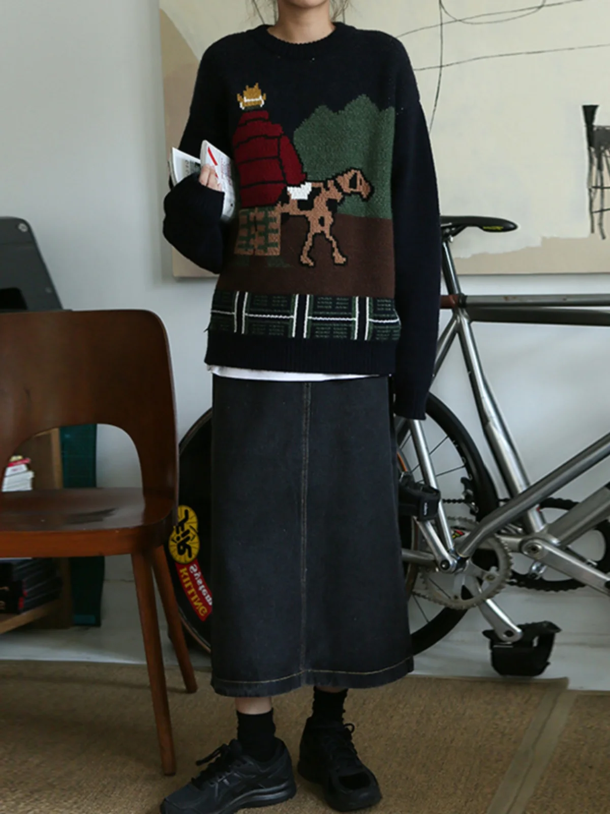 

Корейская джинсовая юбка трапециевидной формы средней длины для женщин, весенне-осенние студенческие утягивающие юбки выше колена с высокой талией