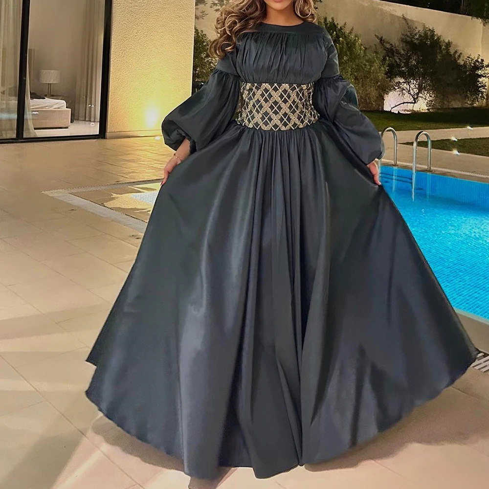 Customized Temperament A-Line Floor Length Crew neck Jersey Long Sleeves Evening Dress Classic Photo Color платье вечернее