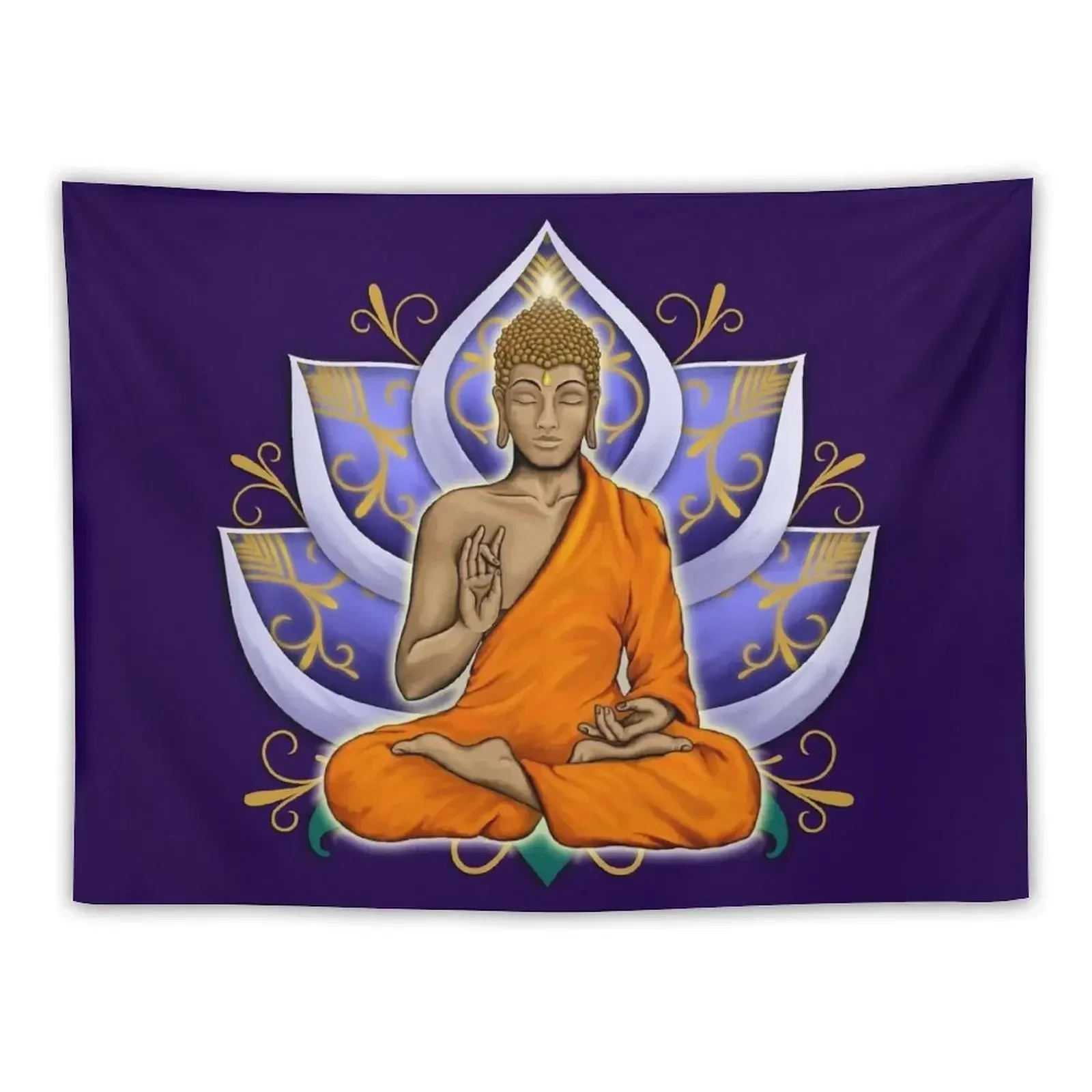 Abhaya Mudra Buddha with Violet Lotus Flower Tapestry Wall Hangings Decoration Room Decorating Aesthetic Tapestry