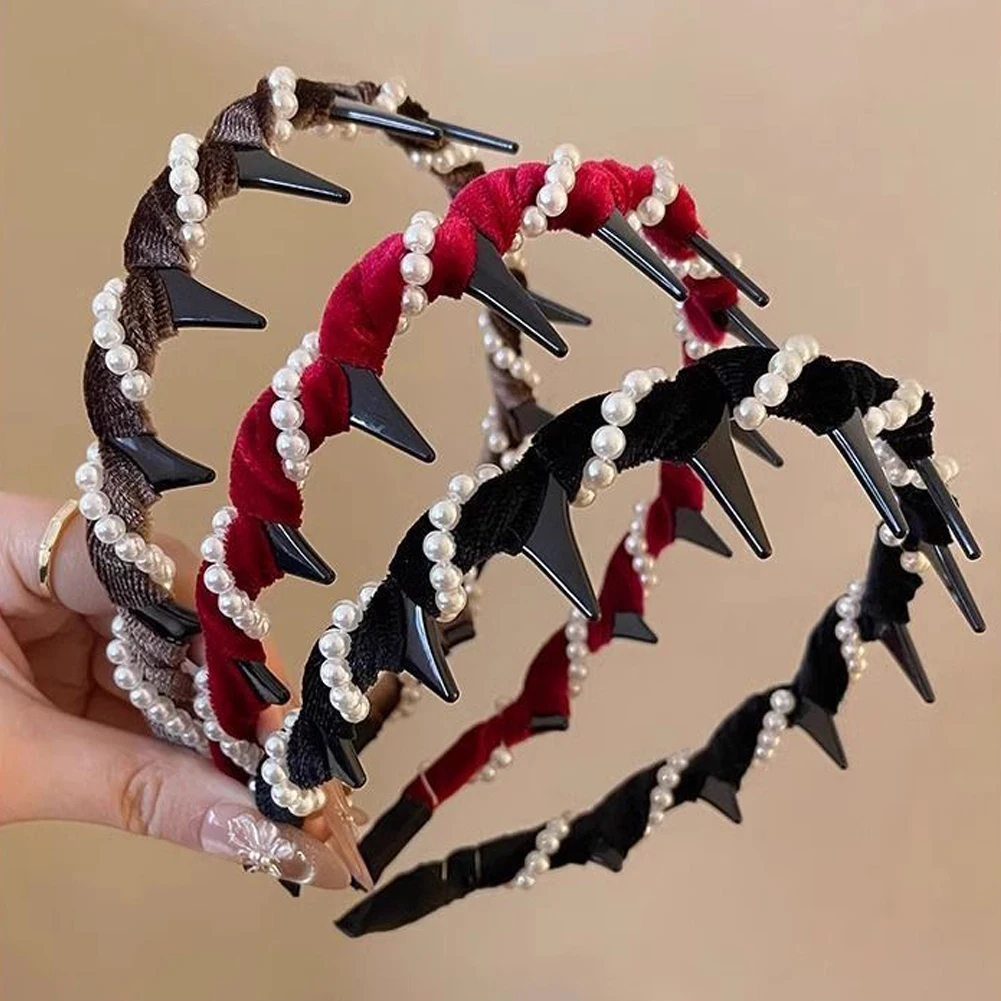 

Vintage Velvet Pearl Wave Top Hairband Anti-Slip Toothed Hairband For Women Girls Fashion Sweet Hair Accessories