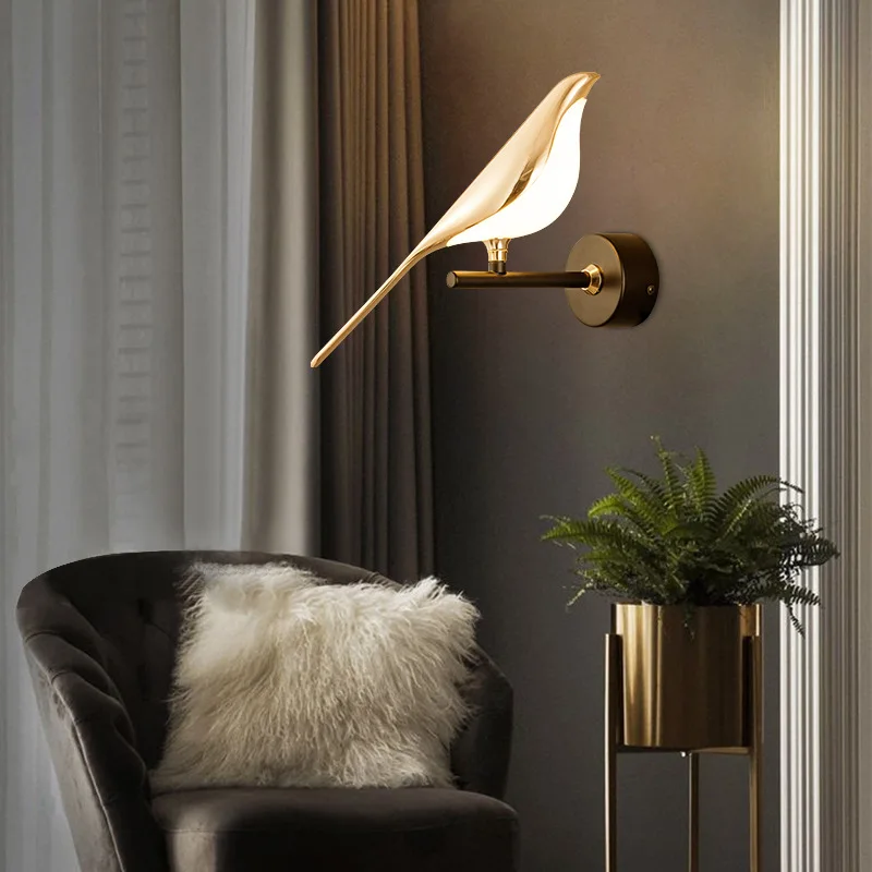 LED Magpie Bird Wall Lamp Modern Simple Bedroom Bedside Living Room Scandinavian Aisle Staircase Lamps Lanterns Gold Wall Light