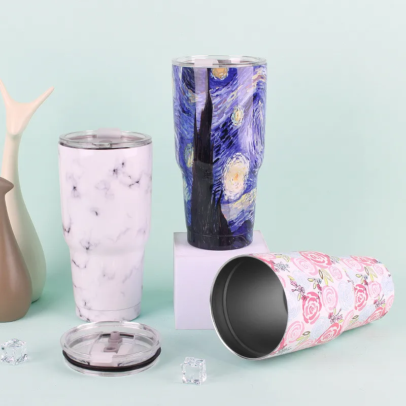 كوب معزول سعة 30 أونصة مع غطاء من الفولاذ المقاوم للصدأ كوب قهوة مزدوج المكنسة الكهربائية كوب سفر للمنزل والمكتب وحفلات السفر #3