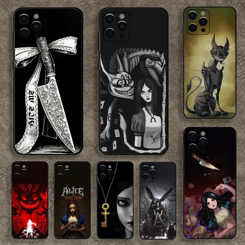 Game A-Alice Madness Returns Phone Case For Apple iPhone 15,14,13,12,11,Pro,X,XS,Max,XR,Plus,Mini Soft Black Cover