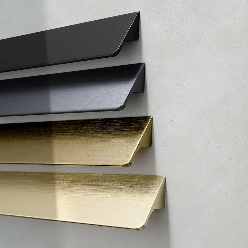 مقبض من سبائك الألومنيوم باللون الأسود بتصميم بسيط، مقبض باب خزانة الملابس، ملحقات أجهزة الأثاث