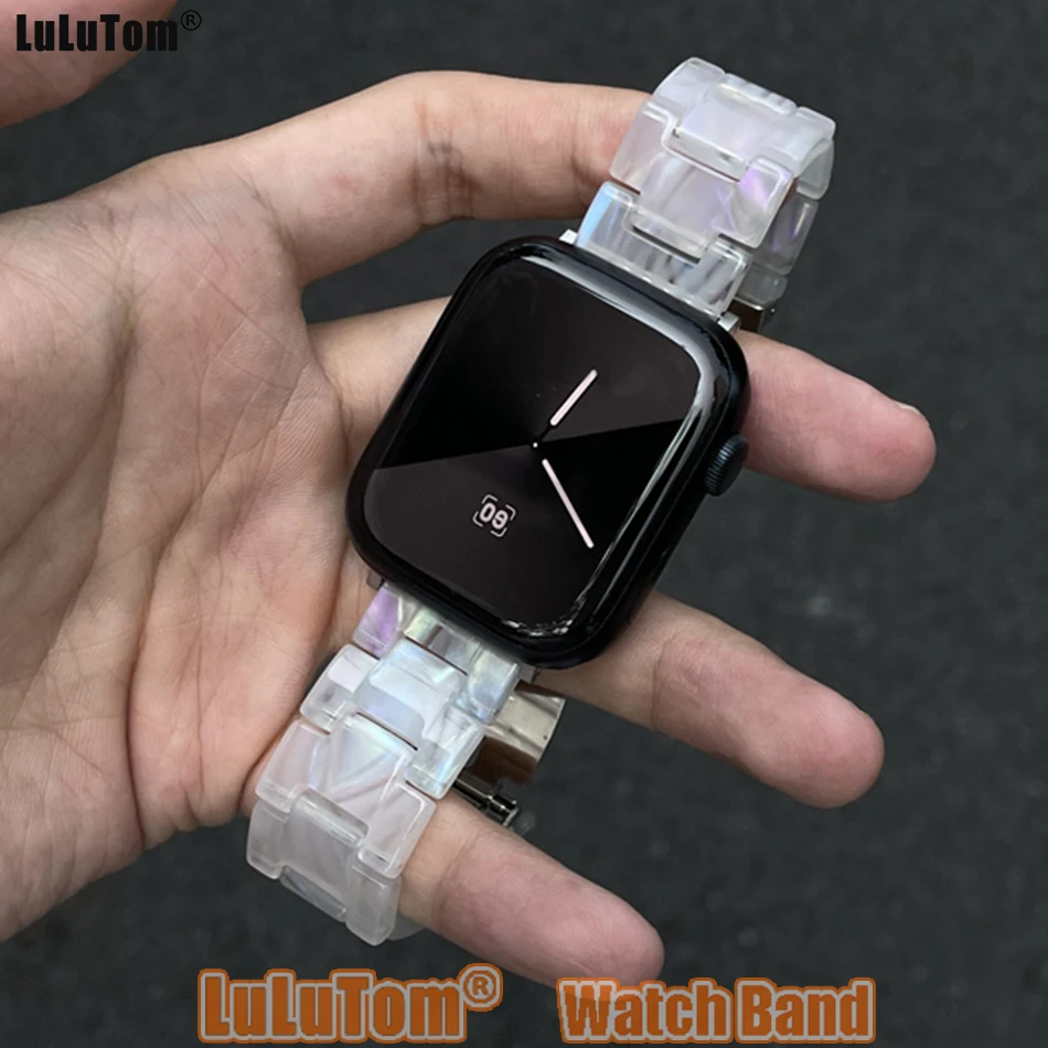 

Модный ремешок из полимерной смолы для Apple Watch Series 11, 10, 9, 8, 7, 6, 5, SE, Ultra, iWatch 49/46/45/44/42/41/40/38 мм, флуоресцентный белый ремешок