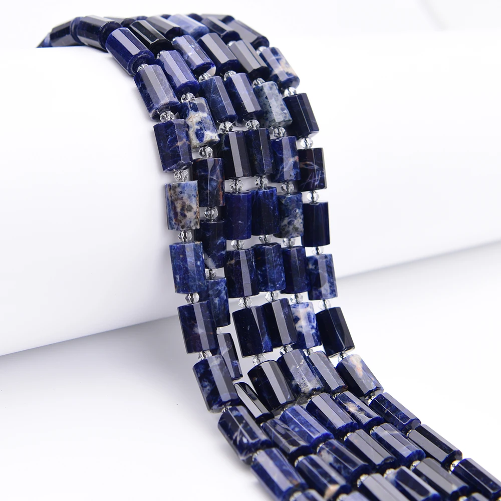 APDGG 10x15mm Natural Blue Sodalite Stone Cutting Cylinder Loose Beads 15.5