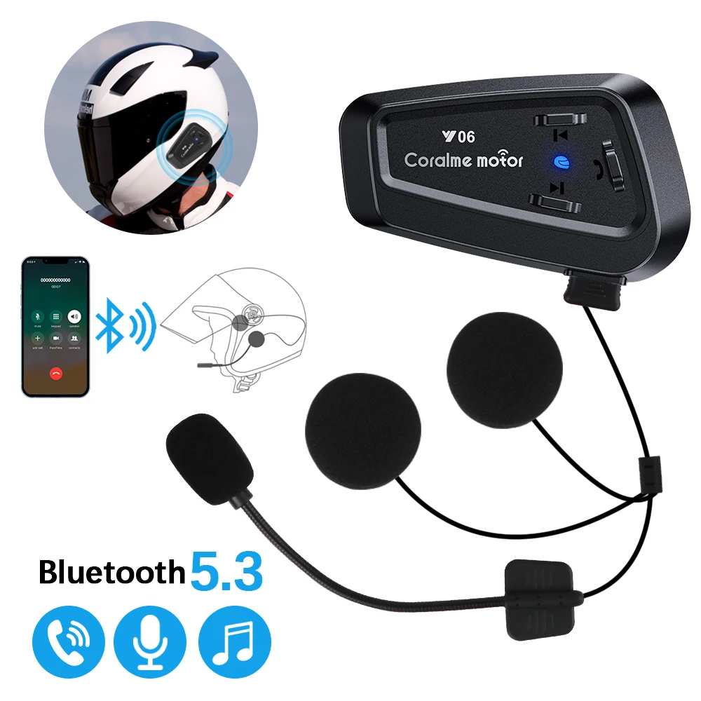 

Для мотоциклетного шлема музыкальный плеер Bluetooth 5,3 гарнитура для звонков по телефону Водонепроницаемая мотоциклетная гарнитура для шлема Y06 Беспроводная