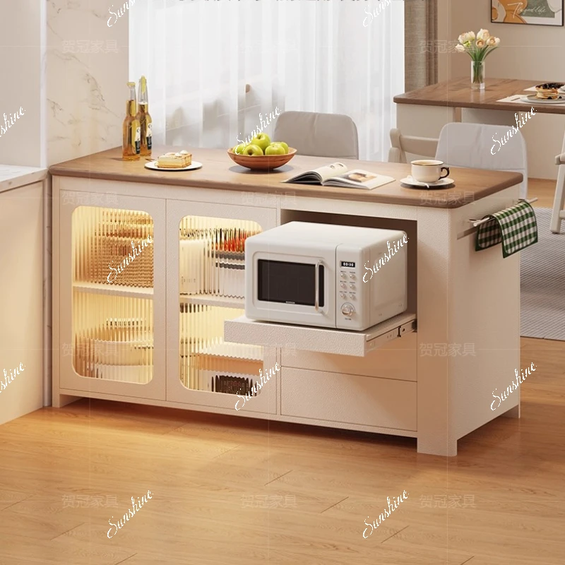 Island cabinet solid wood cooking bar kitchen dining table storage cabinet movable customized