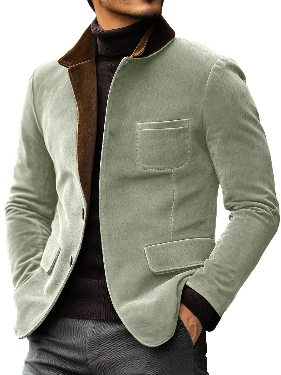 Outono inverno masculino casual camurça blazer jaqueta manga longa cor sólida único breasted botão moda jaquetas sob medida