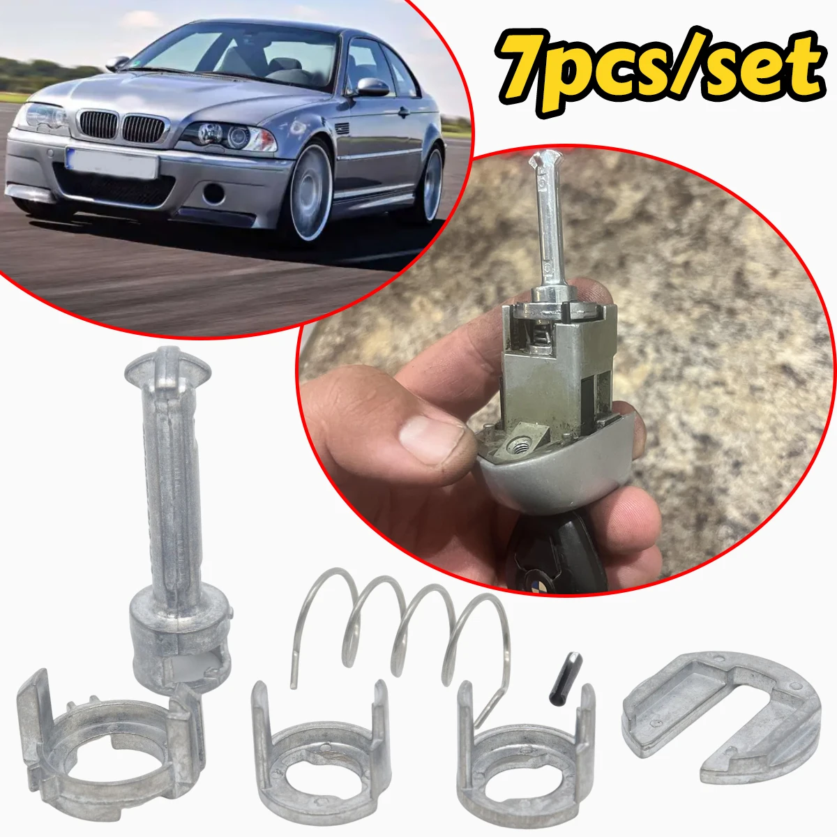 

7pcs Front Door Handle Car Lock Cylinder Barrel Paddle Repair Tool 45MM Kit for BMW E46 316i 320i 323i 325i 328i 316ti Replace
