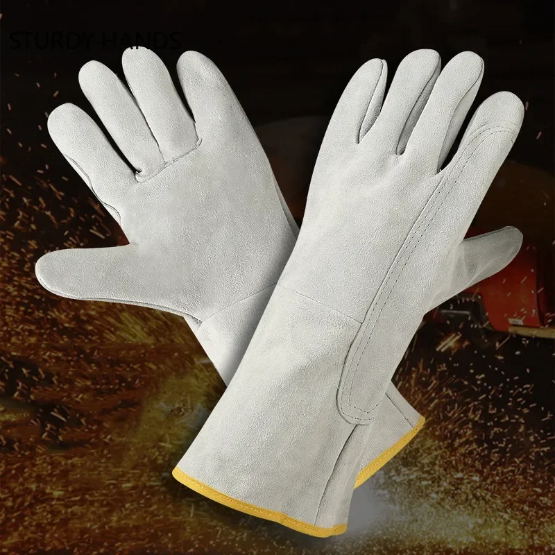 One Pair Fireproof Durable Cow Leather Welder Gloves Anti-Heat Work Safety Gloves for Welding Metal Hand Tools Driver Gloves