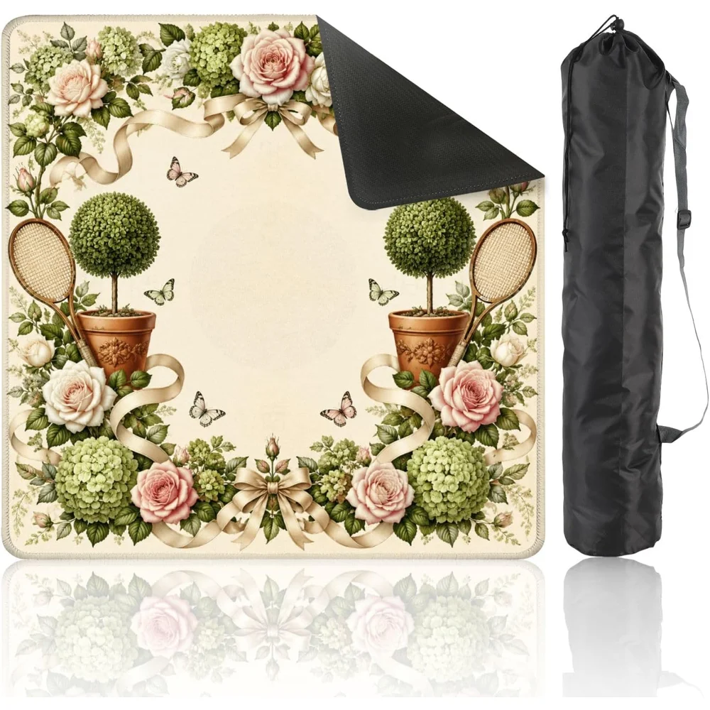 Neoprene Luxury Mahjong Mat 3mm 31.5 Inch Vintage Rose Topiary Ribbon Frame Non Slip Noise Reduction for Mahjong Poker