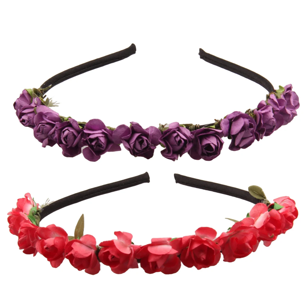 

8Pcs Rose Headbands Elastic Bridal Hair Accessories Durable Women Headdress Adjustable For Wedding Daily Use