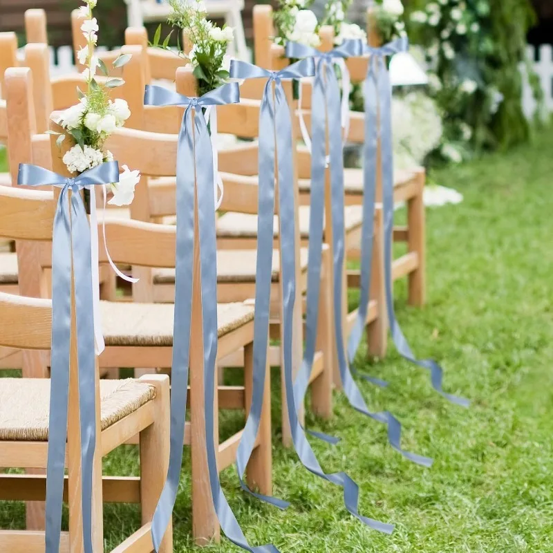 48pcs Satin Chair Sashes 4*200cm Decoration Reusable for Festival Celebration Aisle Chair Decor Anniversary Birthdays Weddings