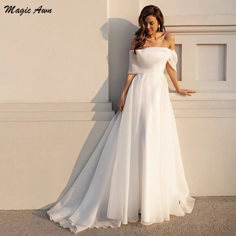 Magic Awn White Wedding Dresses Boho Off The Shoulder Organza Lace-Up Back Bridal Gowns For Women Simple 2024 robe de mariée