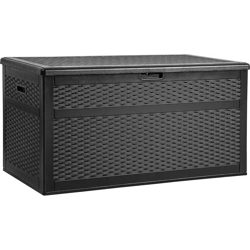 230Gallon Large Deck Box Double-Wall Resin Rattan Outdoor Storage Box with Flexible Divider for Cushions Pool Float Garden Tools