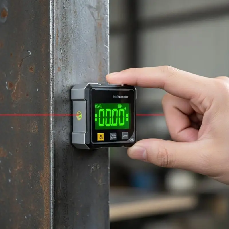 Magnetic Suction Level Box Four Sided Accurate Measurement with Laser Tilt Angle for Tile Laying and Surveying Tasks