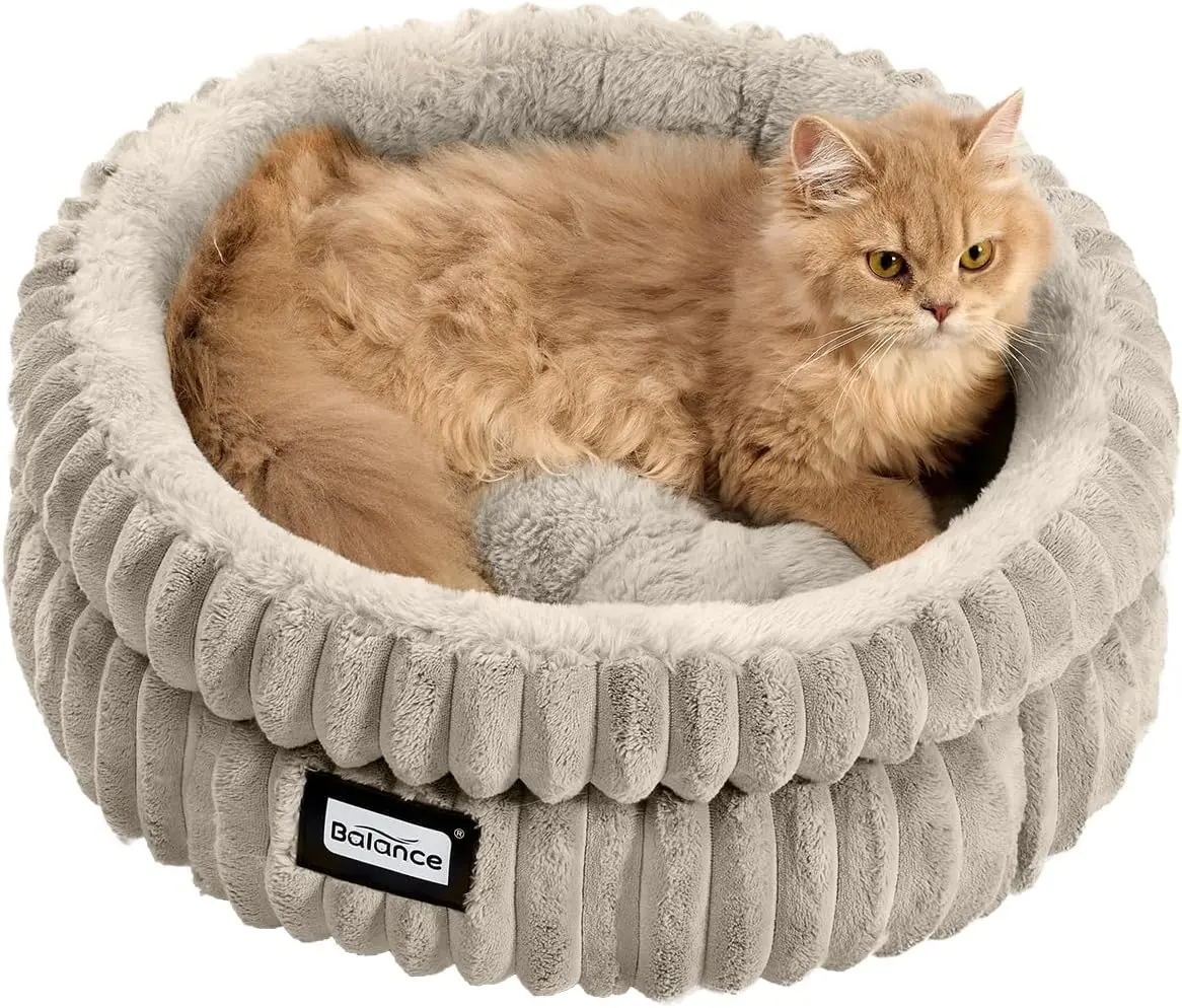 

Washable Round Cat Bed, Super Soft Plush Faux Fur Pet Bed with Anti-Slip Bottom for Indoor Cats and Kittens