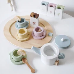 Set Children Play House Imitation Tea Teapot Kitchen Set Afternoon Tea Dessert Ice Cream Cake Wooden Toy Play House Toy Gift