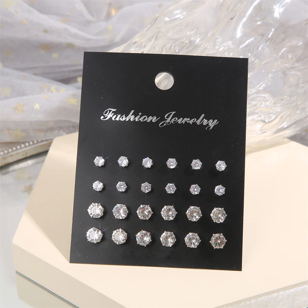 12 Pairs/Set Crystal Simulated Pearl Earrings Set Women Jewelry Accessories Piercing Ball Stud Earring kit Gift