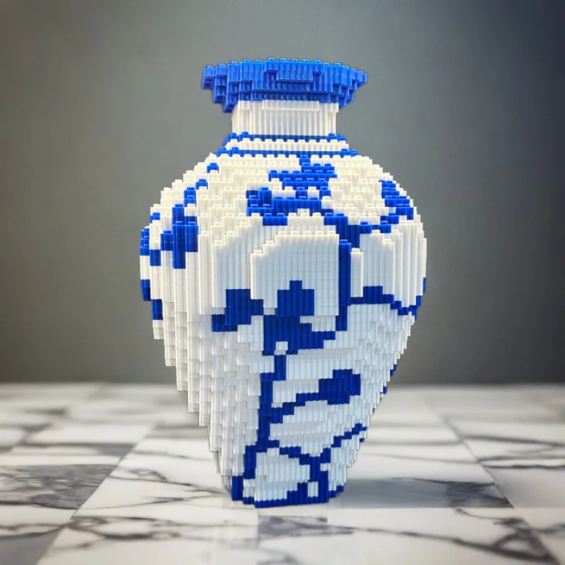 28cm Chinese Style Blue and White Porcelain Vase Creative DIY Puzzle Building Block Desktop Ornaments For Christmas Gift